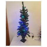 36in T and 42in T Lit Mini Christmas Trees - Tallest is in Weighted Urn for Porch Use - Both have Working Multi Lights