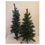 36in T and 42in T Lit Mini Christmas Trees - Tallest is in Weighted Urn for Porch Use - Both have Working Multi Lights