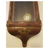 Ornate Antique Pendulum Wall Clock - Bent Wood Case with Brass Inlay - Copper Framed Marble Face - Numerals on Porcelain w/Brass Surrounds - Original Glass Door & Side Panels - Includes Winding Key - 