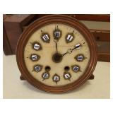 Ornate Antique Pendulum Wall Clock - Bent Wood Case with Brass Inlay - Copper Framed Marble Face - Numerals on Porcelain w/Brass Surrounds - Original Glass Door & Side Panels - Includes Winding Key - 