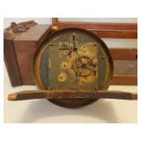 Ornate Antique Pendulum Wall Clock - Bent Wood Case with Brass Inlay - Copper Framed Marble Face - Numerals on Porcelain w/Brass Surrounds - Original Glass Door & Side Panels - Includes Winding Key - 