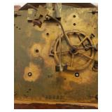 Ornate Antique Pendulum Wall Clock - Bent Wood Case with Brass Inlay - Copper Framed Marble Face - Numerals on Porcelain w/Brass Surrounds - Original Glass Door & Side Panels - Includes Winding Key - 