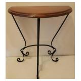 Vintage Half Round Wood & Scroll Iron Base Side Table - 18in W x 9in D x 21.5in T