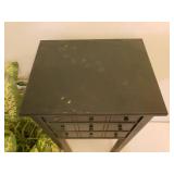 Green Painted Wood 3 Drawer Side Table/Night Stand - 13in W x 10in D x 28.5in T - and Faux Plant in Basket Plater