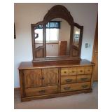 Large Carved Wood 6 Drawer Dresser with Detachable Mirror Section - Matches Lots #1178 & 1179 - 65.5in W x 18in D x 80in T with Mirror