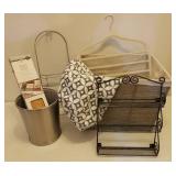 Large Woven Laundry Basket with Liner, Fabric Hamper Liner, Shower Rack, Bathroom Rack, Stainless Steel Waste Can, Flocked Pant Hanger, & NIP Drawer Dividers