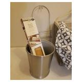 Large Woven Laundry Basket with Liner, Fabric Hamper Liner, Shower Rack, Bathroom Rack, Stainless Steel Waste Can, Flocked Pant Hanger, & NIP Drawer Dividers