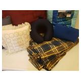 Large & Small Throw Pillows, Plaid Curtain Set, and Lap Blankets