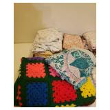 Afghan, Throw Blanket, and Various Queen Sheet Sets