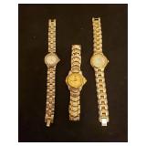 3 Ladies Metal Strap Wrist Watches: Citizen with Mother of Pearl Face, Invicta with Crystal Bezel, and Jules Jurgensen with Date Dial