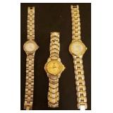 3 Ladies Metal Strap Wrist Watches: Citizen with Mother of Pearl Face, Invicta with Crystal Bezel, and Jules Jurgensen with Date Dial