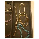 Wood Jewelry Tray with New & Vintage Rings, Earrings, Bracelets, Pendants, and Pins