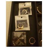 Wood Jewelry Tray with New & Vintage Rings, Earrings, Bracelets, Pendants, and Pins