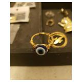 Wood Jewelry Tray with New & Vintage Rings, Earrings, Bracelets, Pendants, and Pins