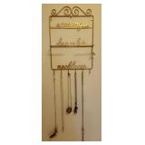 5 Statement Necklaces and Gold Metal Jewelry Storage Wall Rack