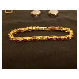 Fine Chain Necklaces & Bracelet, Vintage Avon Ruby Crystal Gold Tone Tennis Bracelet, Chainmail Earrings, and Vintage Lorus & Elgin Ladies Wrist Watches with no Bands