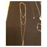 Fine Chain Necklaces & Bracelet, Vintage Avon Ruby Crystal Gold Tone Tennis Bracelet, Chainmail Earrings, and Vintage Lorus & Elgin Ladies Wrist Watches with no Bands