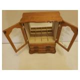Vintage Wood Jewelry Chest with 2 Drawers, Etched Glass Doors and Mirror Inner Back - 13in W x 6.5in D x 17.25in T