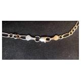 STERLING SILVER Figaro Chain Link Bracelet - 9.25in L - with Lobster Claw Clasp - Stamped 925