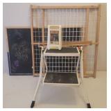 Polder Folding Metal Step Stool, Bag Holder Rack, Adjustable Child/Pet Gate, and Large Wood Frame Chalkboard