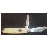 Vintage Harley Davidson Motor Cycles Double Blade Pocket Knife - with Bakelite Handle - Stamped USA - 6in L Open