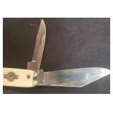 Vintage Harley Davidson Motor Cycles Double Blade Pocket Knife - with Bakelite Handle - Stamped USA - 6in L Open