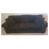 Large Forrest Green Over Stuffed BAUHAUS 3 Cushion Couch with Matching Throw Pillows - 94in W X 39in D - Matches Lot # 2001 - IN BASEMENT - LARGE/HEAVY - MUST BRING HELP TO MOVE/LOAD!