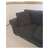 Large Forrest Green Over Stuffed BAUHAUS 3 Cushion Couch with Matching Throw Pillows - 94in W X 39in D - Matches Lot # 2001 - IN BASEMENT - LARGE/HEAVY - MUST BRING HELP TO MOVE/LOAD!