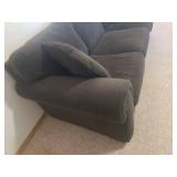Large Forrest Green Over Stuffed BAUHAUS 3 Cushion Couch with Matching Throw Pillows - 94in W X 39in D - Matches Lot # 2001 - IN BASEMENT - LARGE/HEAVY - MUST BRING HELP TO MOVE/LOAD!