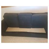 Large Forrest Green Over Stuffed BAUHAUS 3 Cushion Couch with Matching Throw Pillows - 94in W X 39in D - Matches Lot # 2001 - IN BASEMENT - LARGE/HEAVY - MUST BRING HELP TO MOVE/LOAD!