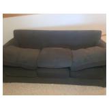 Large Forrest Green Over Stuffed BAUHAUS 3 Cushion Couch with Matching Throw Pillows - 94in W X 39in D - Matches Lot # 2001 - IN BASEMENT - LARGE/HEAVY - MUST BRING HELP TO MOVE/LOAD!