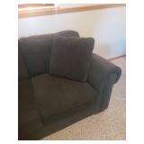 Large Forrest Green Over Stuffed BAUHAUS 2 Cushion Love Seat with Matching Throw Pillows - 68in W X 39in D - Matches Lot # 2000 - IN BASEMENT - LARGE/HEAVY - MUST BRING HELP TO MOVE/LOAD!