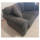 Large Forrest Green Over Stuffed BAUHAUS 2 Cushion Love Seat with Matching Throw Pillows - 68in W X 39in D - Matches Lot # 2000 - IN BASEMENT - LARGE/HEAVY - MUST BRING HELP TO MOVE/LOAD!
