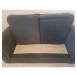 Large Forrest Green Over Stuffed BAUHAUS 2 Cushion Love Seat with Matching Throw Pillows - 68in W X 39in D - Matches Lot # 2000 - IN BASEMENT - LARGE/HEAVY - MUST BRING HELP TO MOVE/LOAD!