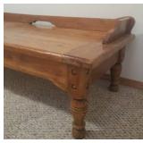 Large Wood Farmhouse Style Coffee Table - 55.5in L x 22.5in D x 18.5in T - in Basement - Bring Help!