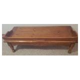 Large Wood Farmhouse Style Coffee Table - 55.5in L x 22.5in D x 18.5in T - in Basement - Bring Help!
