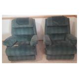 Pair of Dark Jade Green LAZ-E-BOY Rocker Recliners - 1 needs Handle Repair - HEAVY - IN BASEMENT - MUST BRING HELP TO MOVE/LOAD!