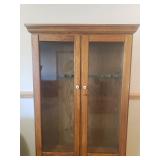 Large Custom Oak Locking Gun/Rifle/Shotgun Case with Glass Front Doors and Porcelain Knobs & Locking Under Storage - 40in W x 11.5in D x 71in T - HEAVY - In Basement - MUST BRING HELP TO MOVE/LOAD!