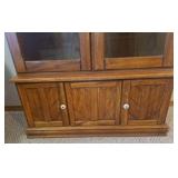 Large Custom Oak Locking Gun/Rifle/Shotgun Case with Glass Front Doors and Porcelain Knobs & Locking Under Storage - 40in W x 11.5in D x 71in T - HEAVY - In Basement - MUST BRING HELP TO MOVE/LOAD!