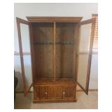 Large Custom Oak Locking Gun/Rifle/Shotgun Case with Glass Front Doors and Porcelain Knobs & Locking Under Storage - 40in W x 11.5in D x 71in T - HEAVY - In Basement - MUST BRING HELP TO MOVE/LOAD!