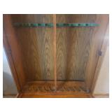 Large Custom Oak Locking Gun/Rifle/Shotgun Case with Glass Front Doors and Porcelain Knobs & Locking Under Storage - 40in W x 11.5in D x 71in T - HEAVY - In Basement - MUST BRING HELP TO MOVE/LOAD!
