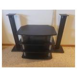 4 Shelf Media Component Stand and Surround Sound Speaker Stands - in Basement - Bring Help To Move!
