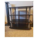 4 Shelf Media Component Stand and Surround Sound Speaker Stands - in Basement - Bring Help To Move!