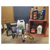 Oil, Auto Fluids, and Grease Gun with Plastic Crate