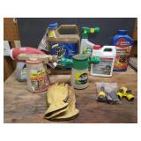 Lawn & Garden Feeder Hose Attachments, Weed Killer, Insecticide, and Pair of Leather Gloves