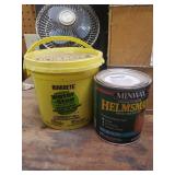 Coated Metal Shelf Rack, Wood Crate, Clip on Shop Fan, Paint & Urethane, Quikrete, and Metal Storage Box