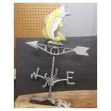 Vintage ROBBINS Aluminum Jumping Large Mouth Bass Fish Weathervane - 30in T x 19.5in W - and Terra Cotta Sun Patio Wall Decor - 14in D
