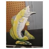 Vintage ROBBINS Aluminum Jumping Large Mouth Bass Fish Weathervane - 30in T x 19.5in W - and Terra Cotta Sun Patio Wall Decor - 14in D