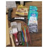 Painting Supplies: Brushes, Roller Covers, Scrapers/Putty Knives, Sanding Blocks, Tape, and Paint Stir Sticks