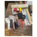 Painting Supplies: Brushes, Roller Covers, Scrapers/Putty Knives, Sanding Blocks, Tape, and Paint Stir Sticks